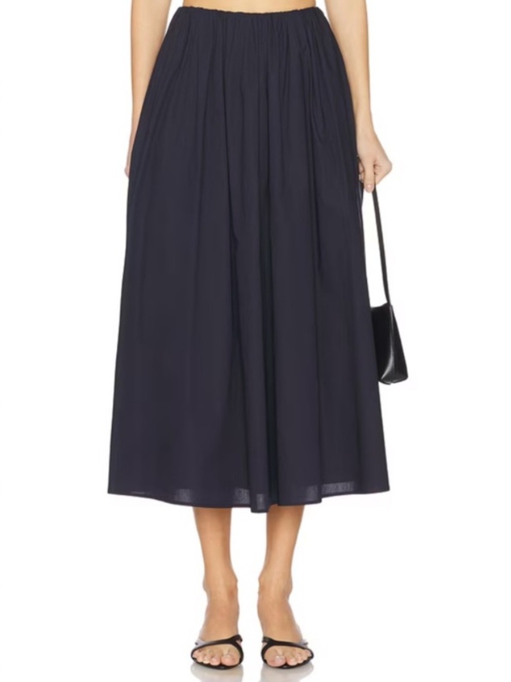Elodie the Label Bari Skirt Navy Blue Size Small Midi Length Poplin
